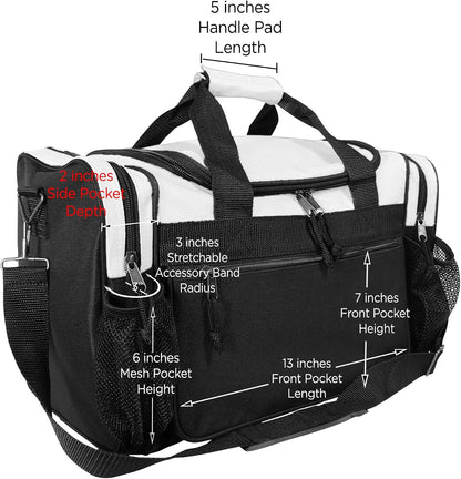 17" Duffle Bag Dual Front Mesh Pockets (Black Gold Gray Dark Green Navy Blue Maroon Royal Blue Orange Pink Purple Red White
