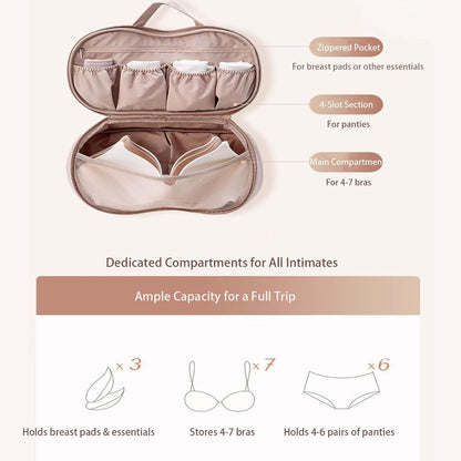 Travel Bra Organizer with Molded Cup Support, Anti-Deformation Lingerie Storage Bag, Portable Lightweight Underwear Organizer for Bras Panties Sanitary Pads, Home & Travel Storage(Cream Beige)