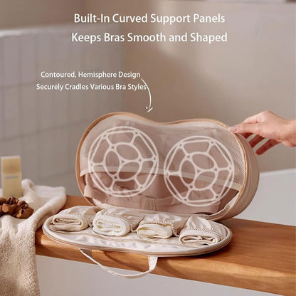 Travel Bra Organizer with Molded Cup Support, Anti-Deformation Lingerie Storage Bag, Portable Lightweight Underwear Organizer for Bras Panties Sanitary Pads, Home & Travel Storage(Cream Beige)