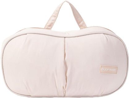 Travel Bra Organizer with Molded Cup Support, Anti-Deformation Lingerie Storage Bag, Portable Lightweight Underwear Organizer for Bras Panties Sanitary Pads, Home & Travel Storage(Cream Beige)