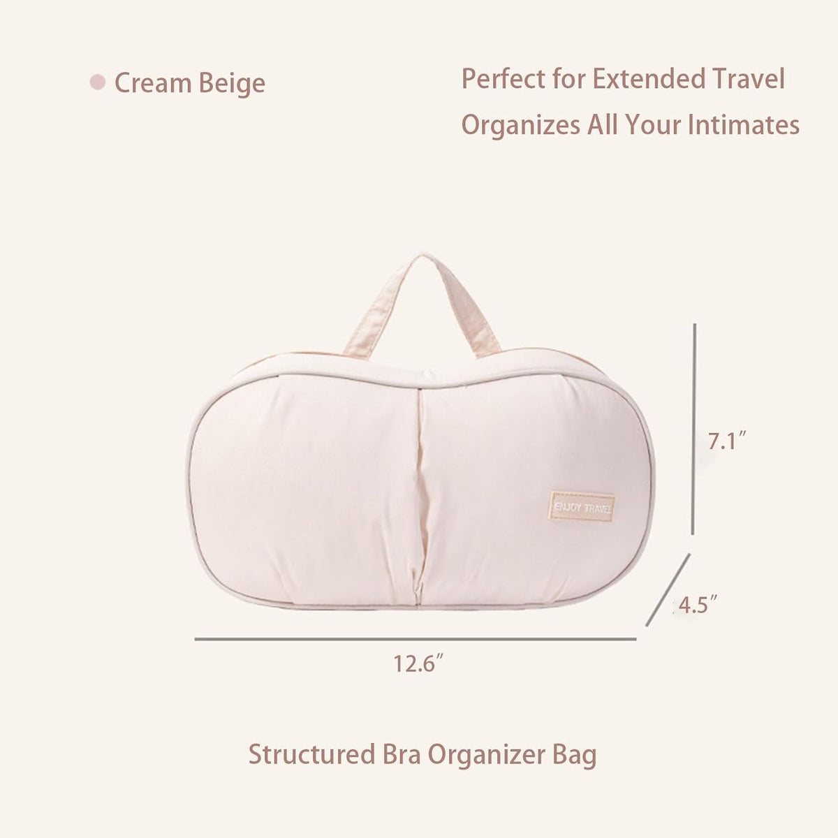 Travel Bra Organizer with Molded Cup Support, Anti-Deformation Lingerie Storage Bag, Portable Lightweight Underwear Organizer for Bras Panties Sanitary Pads, Home & Travel Storage(Cream Beige)