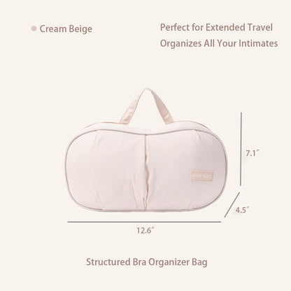 Travel Bra Organizer with Molded Cup Support, Anti-Deformation Lingerie Storage Bag, Portable Lightweight Underwear Organizer for Bras Panties Sanitary Pads, Home & Travel Storage(Cream Beige)