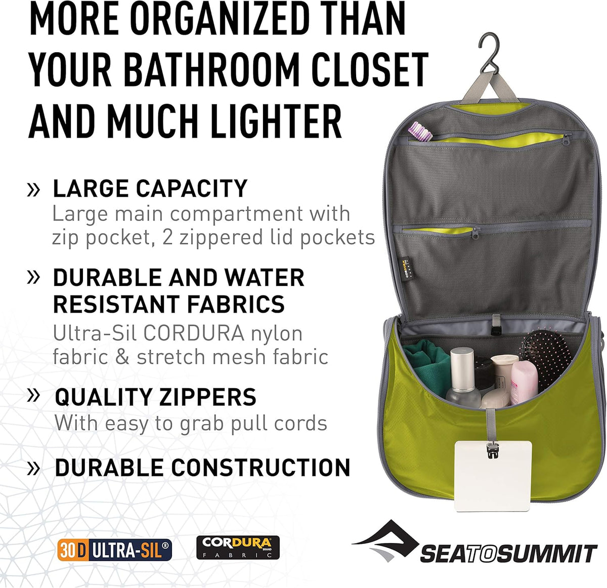 Large Hanging Toiletry Bag, Travel Organizer for Men and Women, HighRise Grey