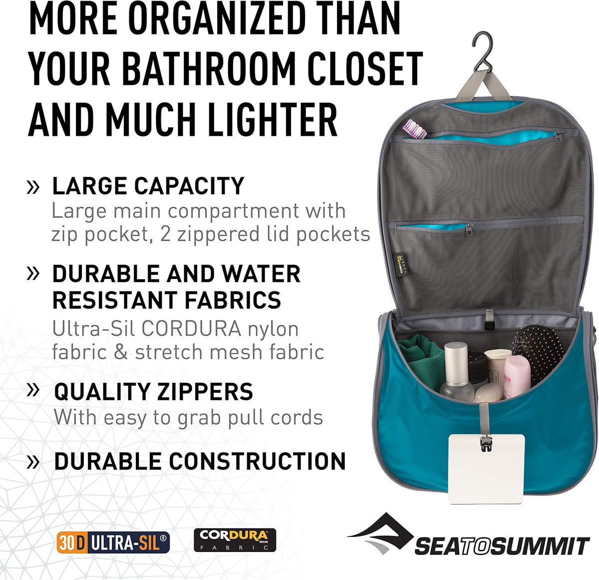 Large Hanging Toiletry Bag, Travel Organizer for Men and Women, HighRise Grey