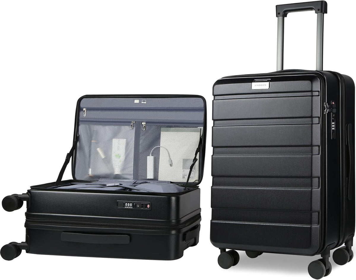 Carry On Luggage with Spinner Wheels & Built-in TSA Lock, Expandable Top Opening Hard Shell Suitcase Large Capacity Durable Rolling Luggage with USB Port, Carry-On 20-Inch, Light Blue