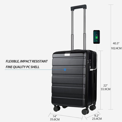 Carry On Luggage with Spinner Wheels & Built-in TSA Lock, Expandable Top Opening Hard Shell Suitcase Large Capacity Durable Rolling Luggage with USB Port, Carry-On 20-Inch, Light Blue