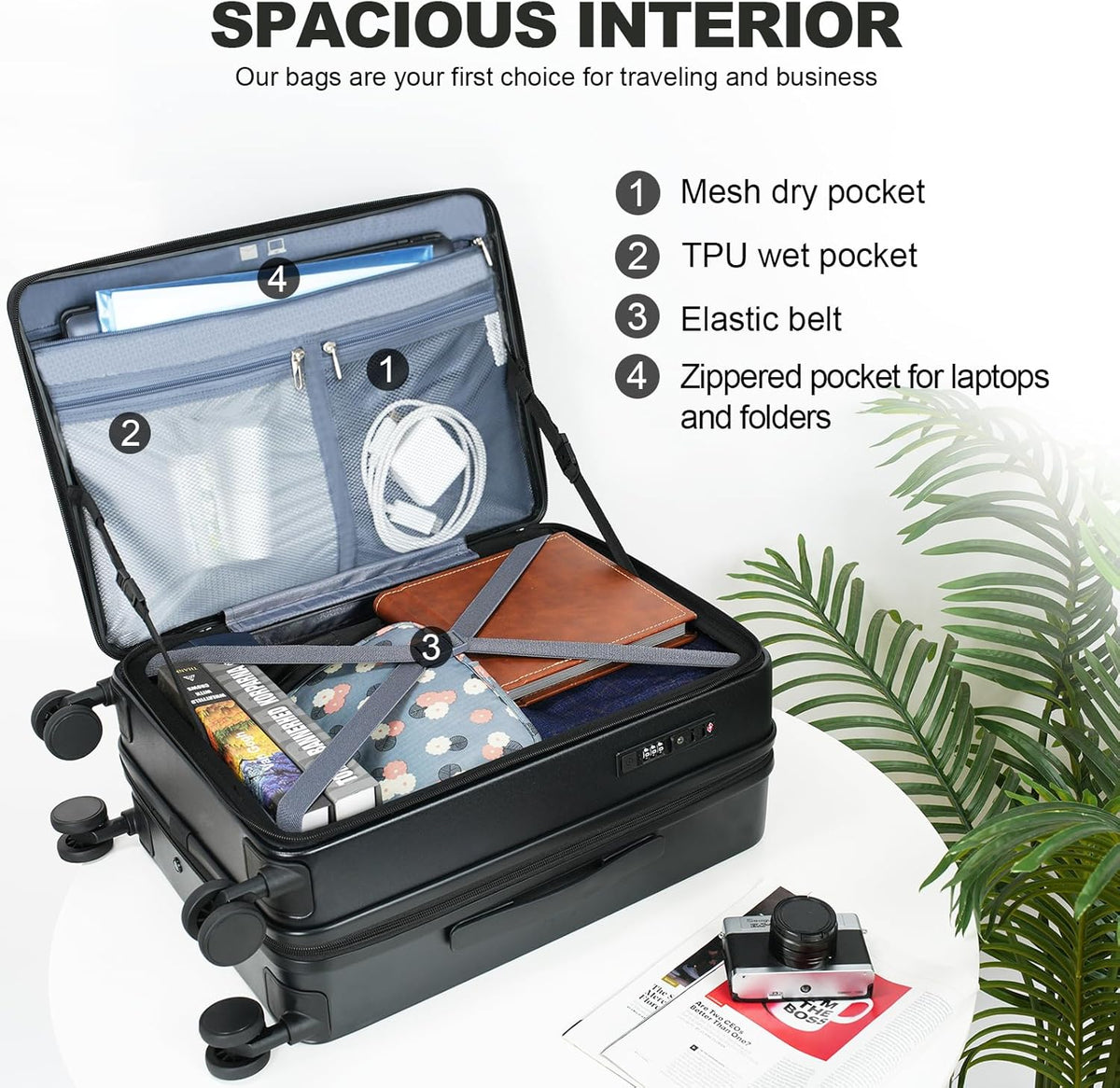 Carry On Luggage with Spinner Wheels & Built-in TSA Lock, Expandable Top Opening Hard Shell Suitcase Large Capacity Durable Rolling Luggage with USB Port, Carry-On 20-Inch, Light Blue