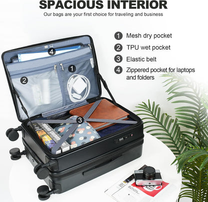Carry On Luggage with Spinner Wheels & Built-in TSA Lock, Expandable Top Opening Hard Shell Suitcase Large Capacity Durable Rolling Luggage with USB Port, Carry-On 20-Inch, Light Blue