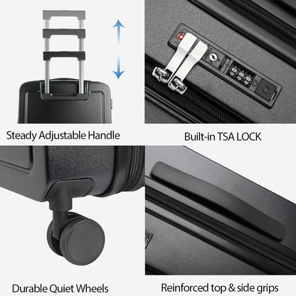 Carry On Luggage with Spinner Wheels & Built-in TSA Lock, Expandable Top Opening Hard Shell Suitcase Large Capacity Durable Rolling Luggage with USB Port, Carry-On 20-Inch, Light Blue