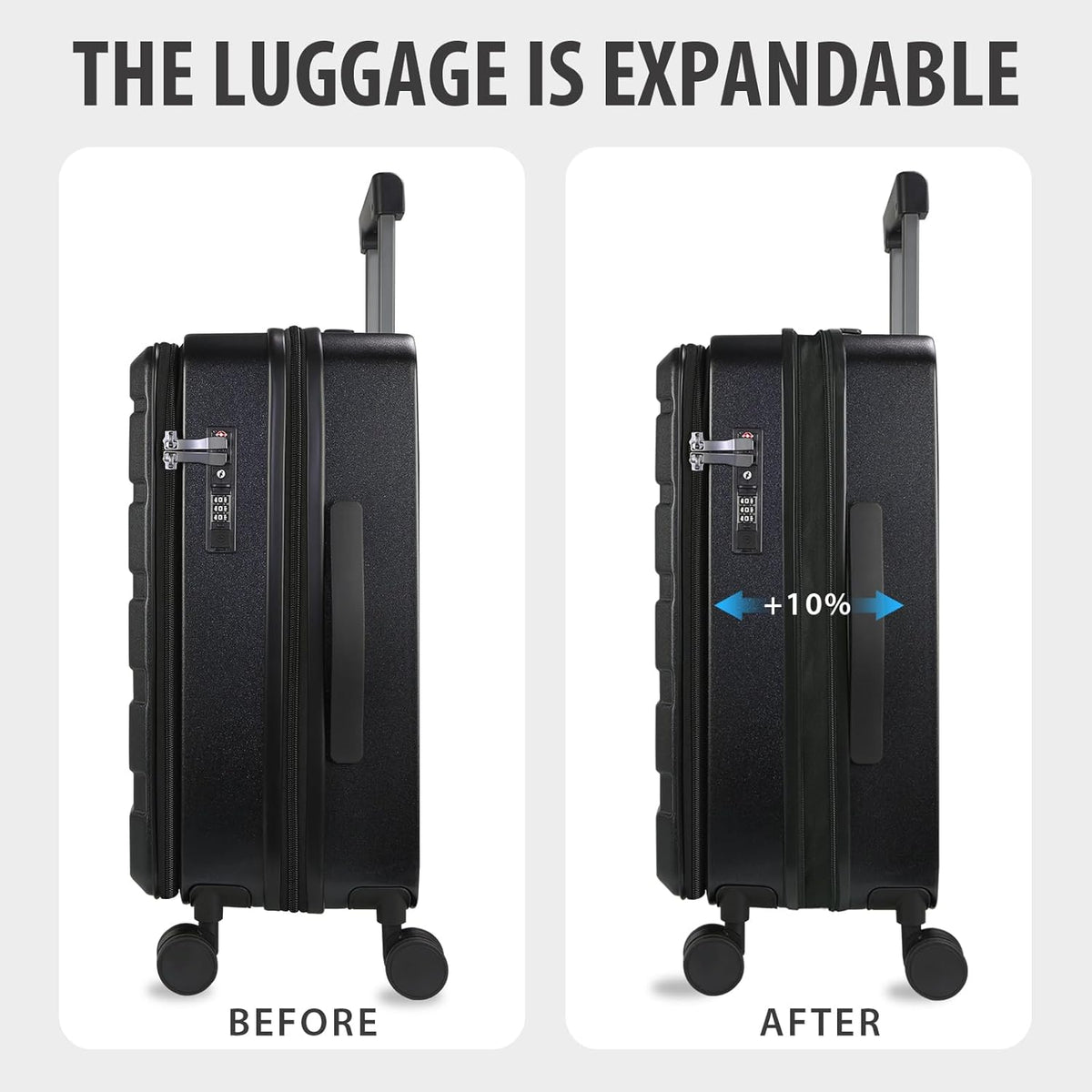 Carry On Luggage with Spinner Wheels & Built-in TSA Lock, Expandable Top Opening Hard Shell Suitcase Large Capacity Durable Rolling Luggage with USB Port, Carry-On 20-Inch, Light Blue