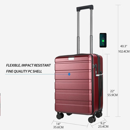 Carry On Luggage with Spinner Wheels & Built-in TSA Lock, Expandable Top Opening Hard Shell Suitcase Large Capacity Durable Rolling Luggage with USB Port, Carry-On 20-Inch, Light Blue