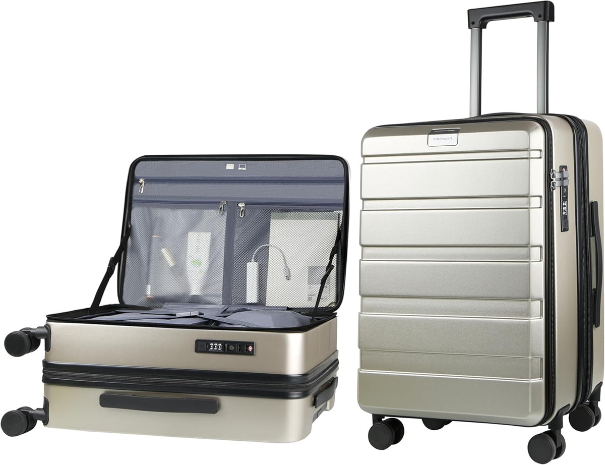 Carry On Luggage with Spinner Wheels & Built-in TSA Lock, Expandable Top Opening Hard Shell Suitcase Large Capacity Durable Rolling Luggage with USB Port, Carry-On 20-Inch, Light Blue