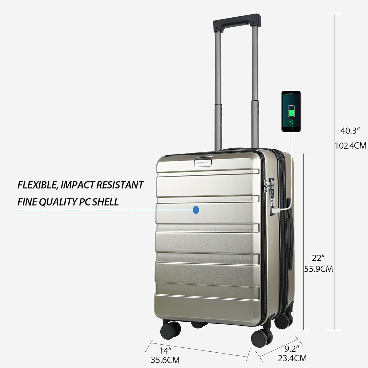 Carry On Luggage with Spinner Wheels & Built-in TSA Lock, Expandable Top Opening Hard Shell Suitcase Large Capacity Durable Rolling Luggage with USB Port, Carry-On 20-Inch, Light Blue