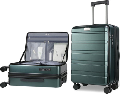 Carry On Luggage with Spinner Wheels & Built-in TSA Lock, Expandable Top Opening Hard Shell Suitcase Large Capacity Durable Rolling Luggage with USB Port, Carry-On 20-Inch, Light Blue