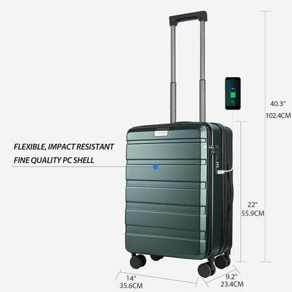 Carry On Luggage with Spinner Wheels & Built-in TSA Lock, Expandable Top Opening Hard Shell Suitcase Large Capacity Durable Rolling Luggage with USB Port, Carry-On 20-Inch, Light Blue
