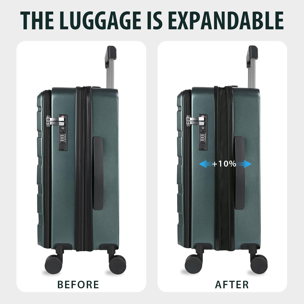 Carry On Luggage with Spinner Wheels & Built-in TSA Lock, Expandable Top Opening Hard Shell Suitcase Large Capacity Durable Rolling Luggage with USB Port, Carry-On 20-Inch, Light Blue
