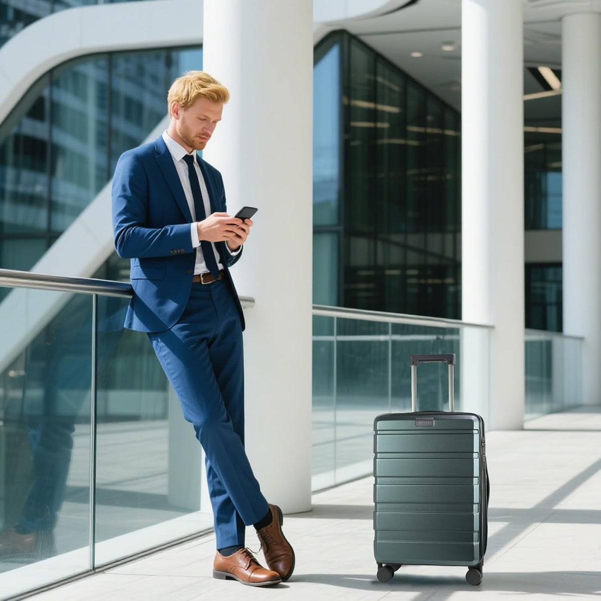 Carry On Luggage with Spinner Wheels & Built-in TSA Lock, Expandable Top Opening Hard Shell Suitcase Large Capacity Durable Rolling Luggage with USB Port, Carry-On 20-Inch, Light Blue