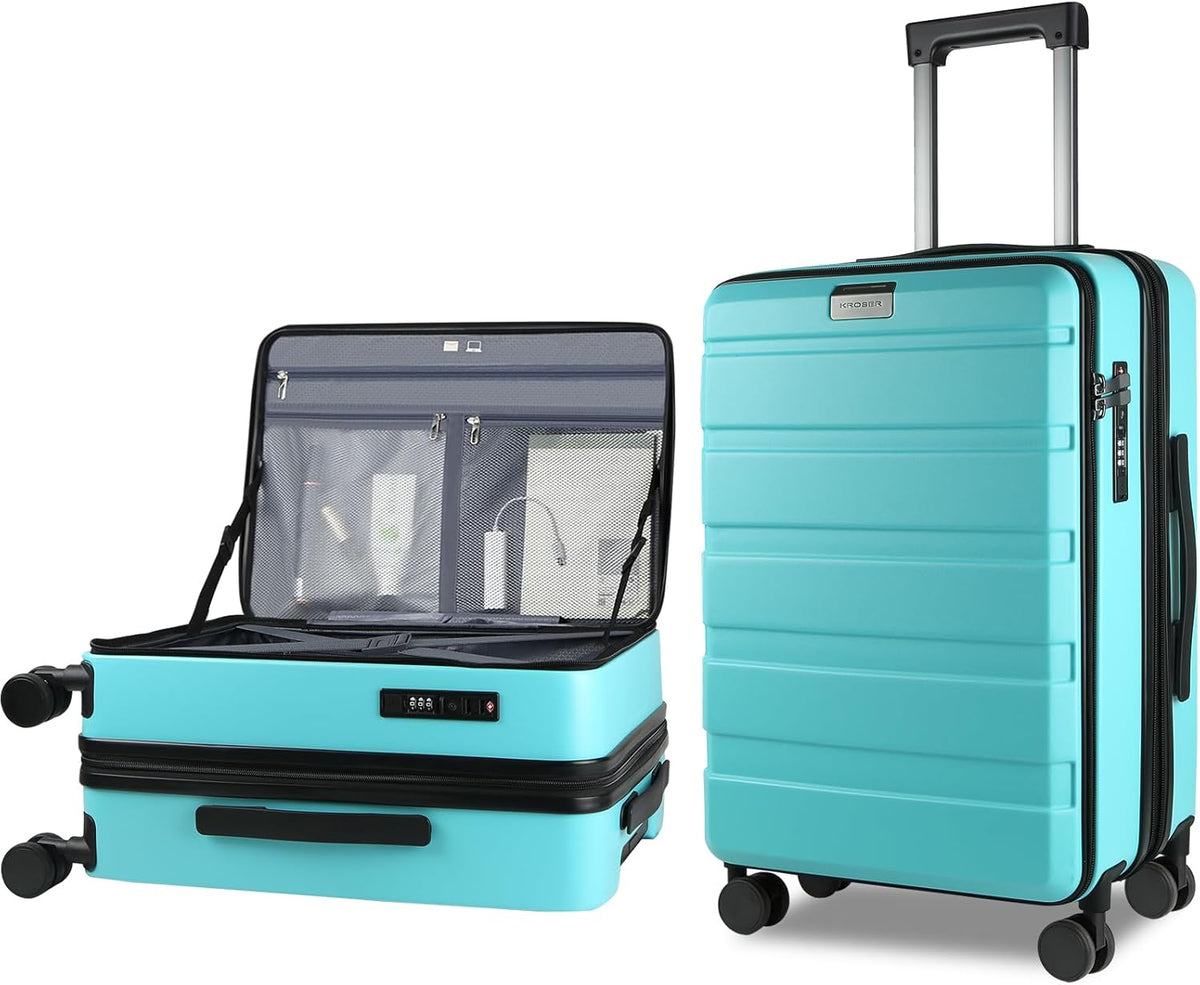 Carry On Luggage with Spinner Wheels & Built-in TSA Lock, Expandable Top Opening Hard Shell Suitcase Large Capacity Durable Rolling Luggage with USB Port, Carry-On 20-Inch, Light Blue