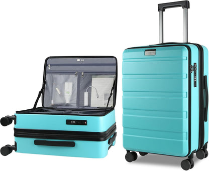 Carry On Luggage with Spinner Wheels & Built-in TSA Lock, Expandable Top Opening Hard Shell Suitcase Large Capacity Durable Rolling Luggage with USB Port, Carry-On 20-Inch, Light Blue