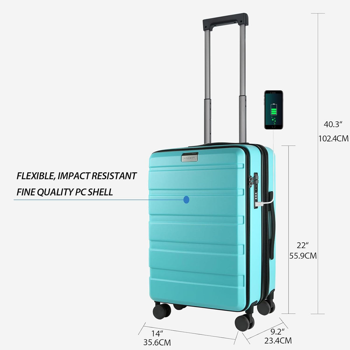 Carry On Luggage with Spinner Wheels & Built-in TSA Lock, Expandable Top Opening Hard Shell Suitcase Large Capacity Durable Rolling Luggage with USB Port, Carry-On 20-Inch, Light Blue