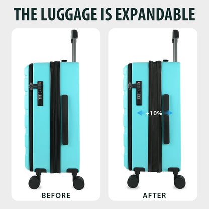 Carry On Luggage with Spinner Wheels & Built-in TSA Lock, Expandable Top Opening Hard Shell Suitcase Large Capacity Durable Rolling Luggage with USB Port, Carry-On 20-Inch, Light Blue