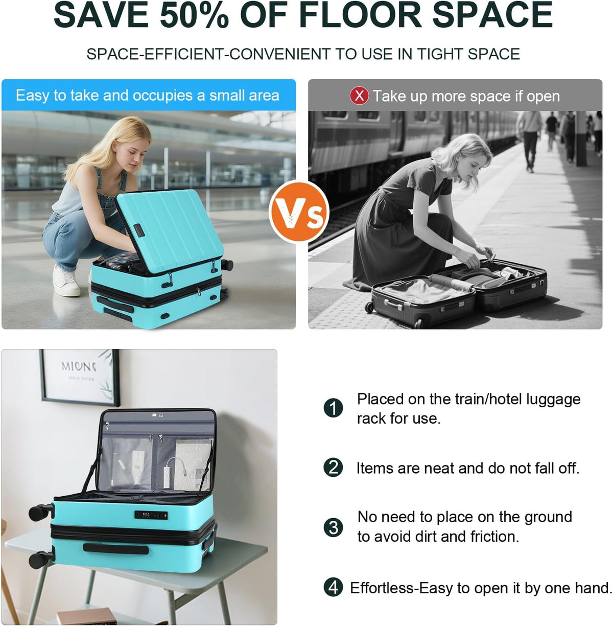 Carry On Luggage with Spinner Wheels & Built-in TSA Lock, Expandable Top Opening Hard Shell Suitcase Large Capacity Durable Rolling Luggage with USB Port, Carry-On 20-Inch, Light Blue