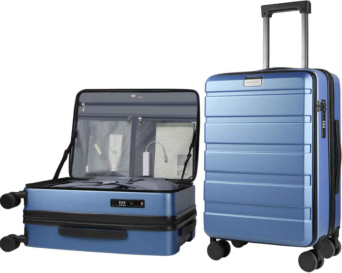 Carry On Luggage with Spinner Wheels & Built-in TSA Lock, Expandable Top Opening Hard Shell Suitcase Large Capacity Durable Rolling Luggage with USB Port, Carry-On 20-Inch, Light Blue