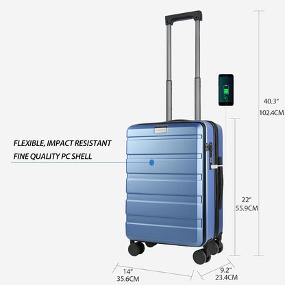Carry On Luggage with Spinner Wheels & Built-in TSA Lock, Expandable Top Opening Hard Shell Suitcase Large Capacity Durable Rolling Luggage with USB Port, Carry-On 20-Inch, Light Blue