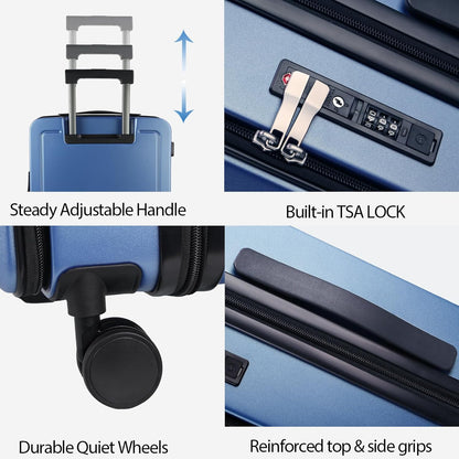 Carry On Luggage with Spinner Wheels & Built-in TSA Lock, Expandable Top Opening Hard Shell Suitcase Large Capacity Durable Rolling Luggage with USB Port, Carry-On 20-Inch, Light Blue