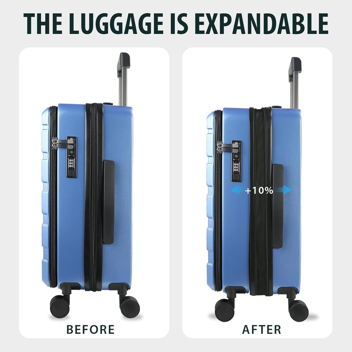 Carry On Luggage with Spinner Wheels & Built-in TSA Lock, Expandable Top Opening Hard Shell Suitcase Large Capacity Durable Rolling Luggage with USB Port, Carry-On 20-Inch, Light Blue