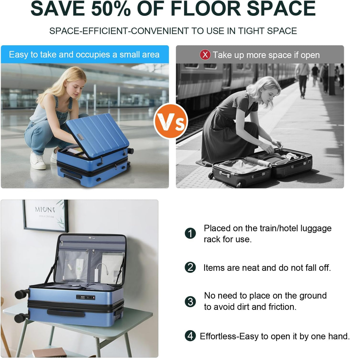 Carry On Luggage with Spinner Wheels & Built-in TSA Lock, Expandable Top Opening Hard Shell Suitcase Large Capacity Durable Rolling Luggage with USB Port, Carry-On 20-Inch, Light Blue