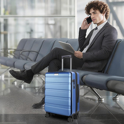 Carry On Luggage with Spinner Wheels & Built-in TSA Lock, Expandable Top Opening Hard Shell Suitcase Large Capacity Durable Rolling Luggage with USB Port, Carry-On 20-Inch, Light Blue