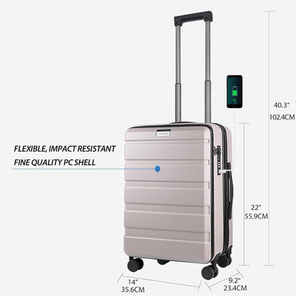 Carry On Luggage with Spinner Wheels & Built-in TSA Lock, Expandable Top Opening Hard Shell Suitcase Large Capacity Durable Rolling Luggage with USB Port, Carry-On 20-Inch, Light Blue