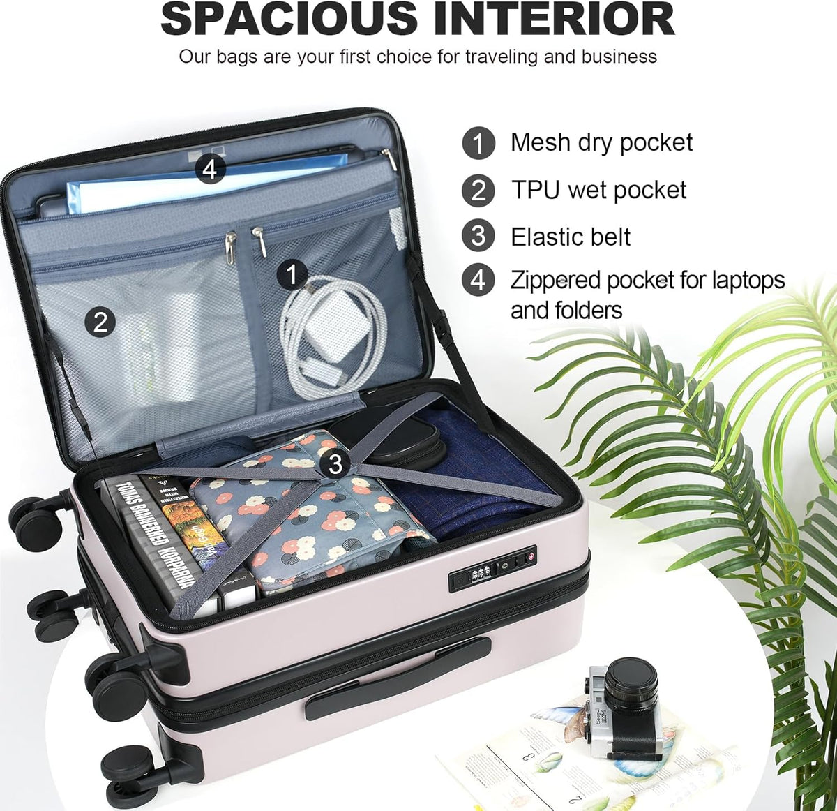 Carry On Luggage with Spinner Wheels & Built-in TSA Lock, Expandable Top Opening Hard Shell Suitcase Large Capacity Durable Rolling Luggage with USB Port, Carry-On 20-Inch, Light Blue