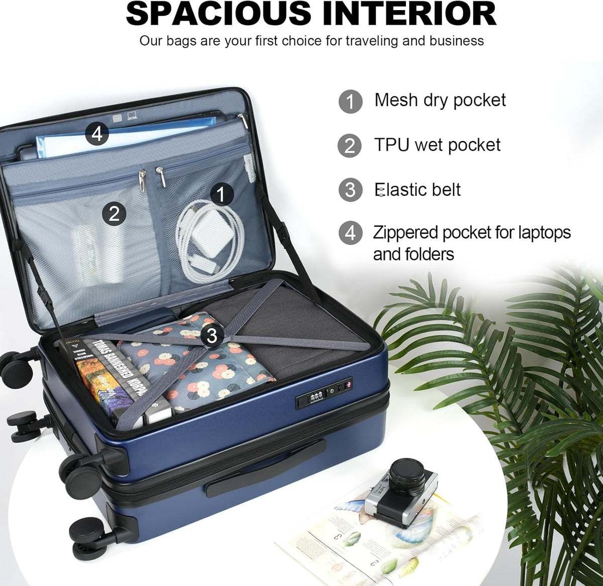 Carry On Luggage with Spinner Wheels & Built-in TSA Lock, Expandable Top Opening Hard Shell Suitcase Large Capacity Durable Rolling Luggage with USB Port, Carry-On 20-Inch, Light Blue