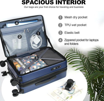 Carry On Luggage with Spinner Wheels & Built-in TSA Lock, Expandable Top Opening Hard Shell Suitcase Large Capacity Durable Rolling Luggage with USB Port, Carry-On 20-Inch, Light Blue