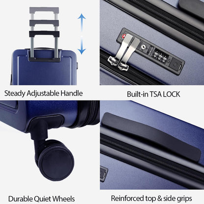 Carry On Luggage with Spinner Wheels & Built-in TSA Lock, Expandable Top Opening Hard Shell Suitcase Large Capacity Durable Rolling Luggage with USB Port, Carry-On 20-Inch, Light Blue