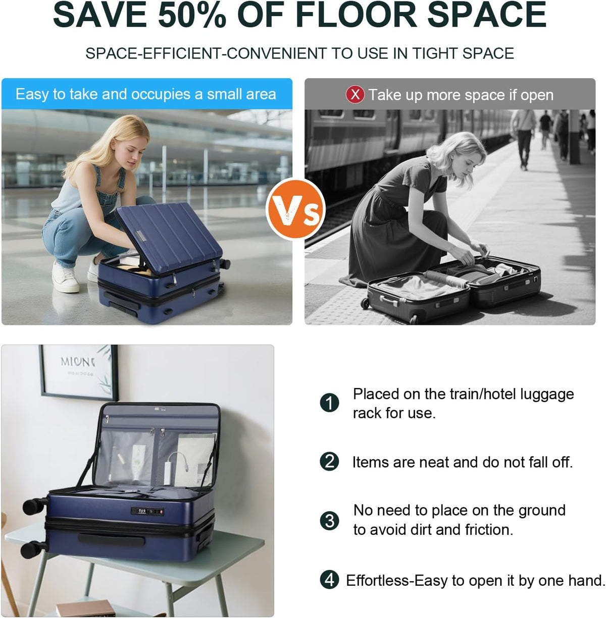 Carry On Luggage with Spinner Wheels & Built-in TSA Lock, Expandable Top Opening Hard Shell Suitcase Large Capacity Durable Rolling Luggage with USB Port, Carry-On 20-Inch, Light Blue