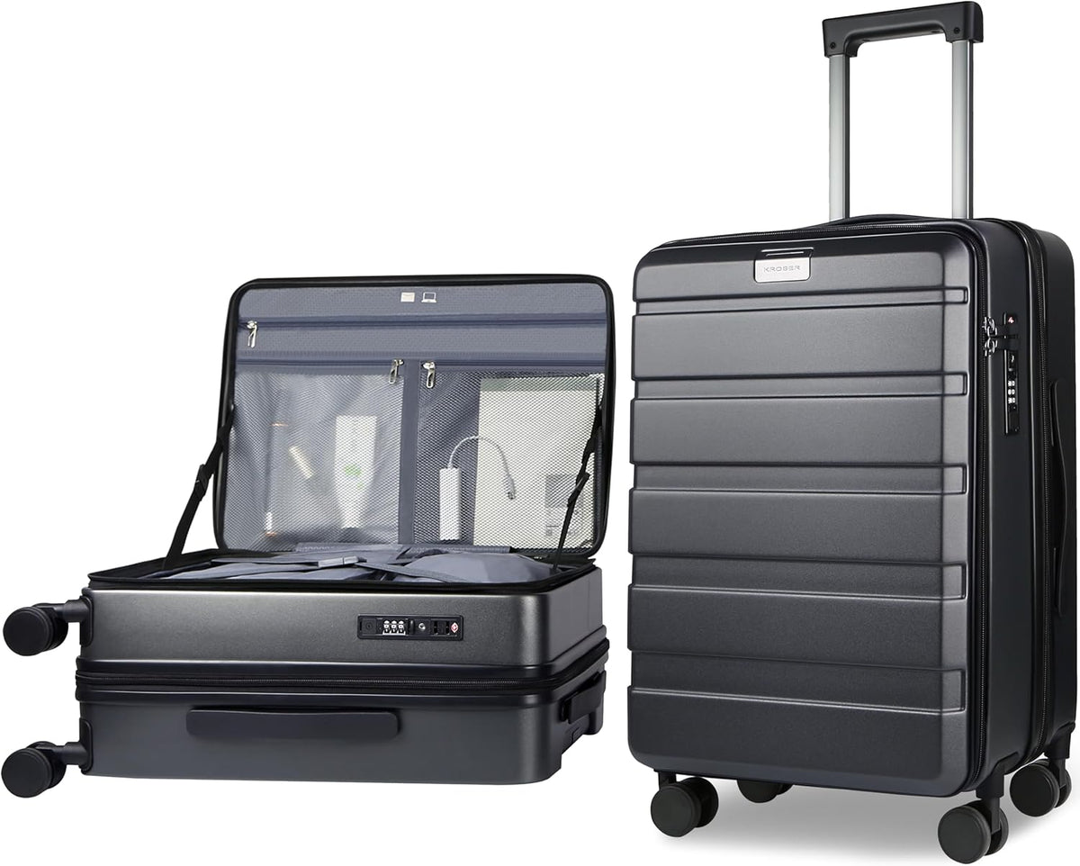 Carry On Luggage with Spinner Wheels & Built-in TSA Lock, Expandable Top Opening Hard Shell Suitcase Large Capacity Durable Rolling Luggage with USB Port, Carry-On 20-Inch, Light Blue