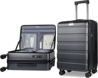 Carry On Luggage with Spinner Wheels & Built-in TSA Lock, Expandable Top Opening Hard Shell Suitcase Large Capacity Durable Rolling Luggage with USB Port, Carry-On 20-Inch, Light Blue