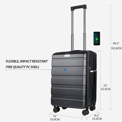 Carry On Luggage with Spinner Wheels & Built-in TSA Lock, Expandable Top Opening Hard Shell Suitcase Large Capacity Durable Rolling Luggage with USB Port, Carry-On 20-Inch, Light Blue
