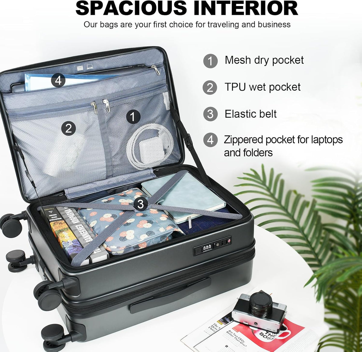 Carry On Luggage with Spinner Wheels & Built-in TSA Lock, Expandable Top Opening Hard Shell Suitcase Large Capacity Durable Rolling Luggage with USB Port, Carry-On 20-Inch, Light Blue