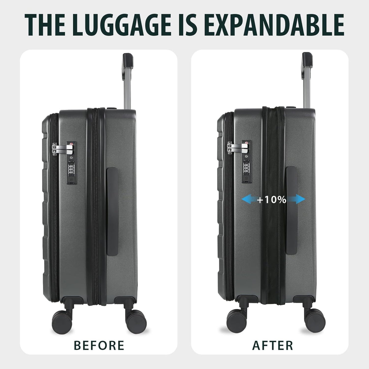 Carry On Luggage with Spinner Wheels & Built-in TSA Lock, Expandable Top Opening Hard Shell Suitcase Large Capacity Durable Rolling Luggage with USB Port, Carry-On 20-Inch, Light Blue