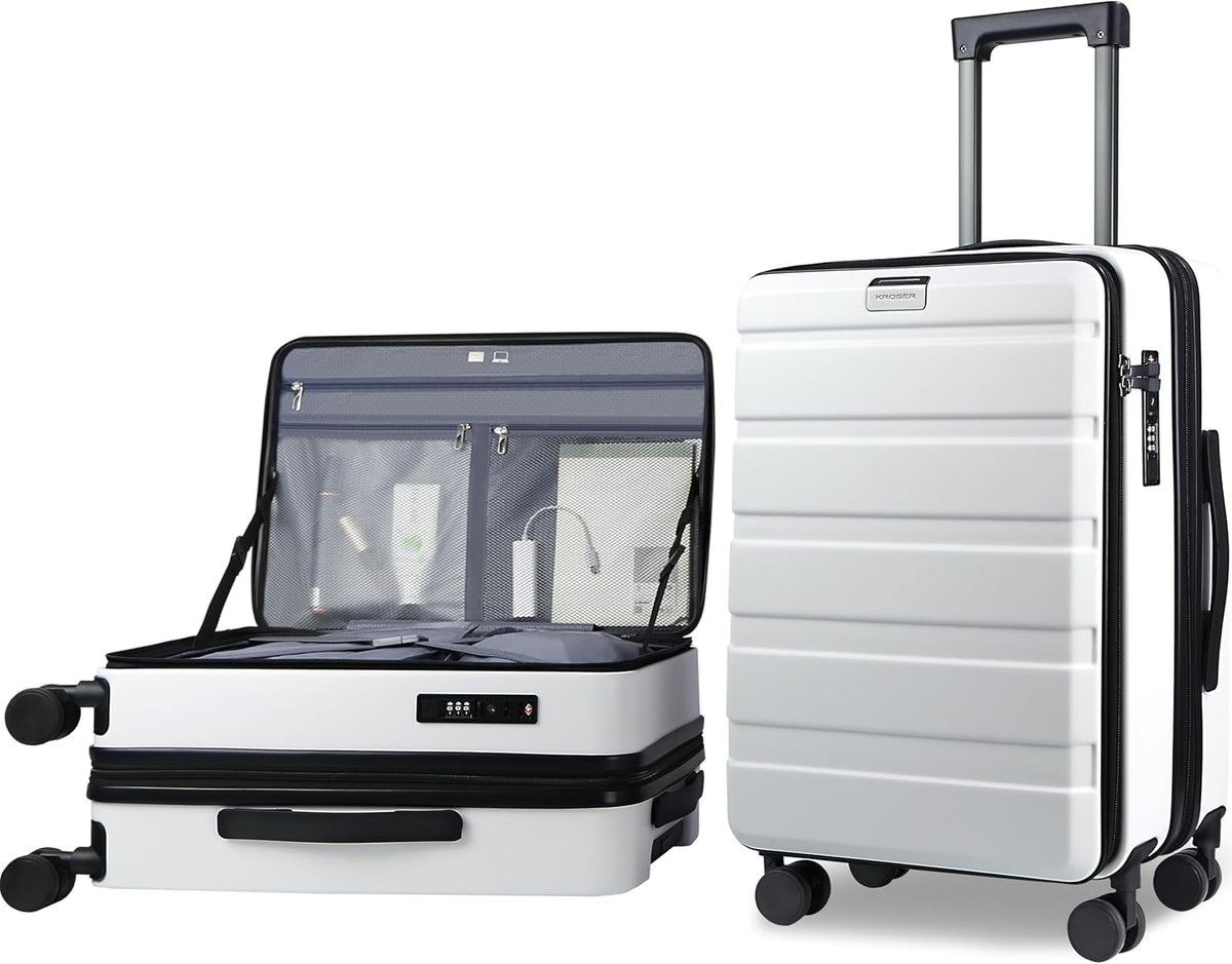 Carry On Luggage with Spinner Wheels & Built-in TSA Lock, Expandable Top Opening Hard Shell Suitcase Large Capacity Durable Rolling Luggage with USB Port, Carry-On 20-Inch, Light Blue