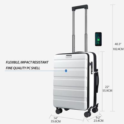 Carry On Luggage with Spinner Wheels & Built-in TSA Lock, Expandable Top Opening Hard Shell Suitcase Large Capacity Durable Rolling Luggage with USB Port, Carry-On 20-Inch, Light Blue