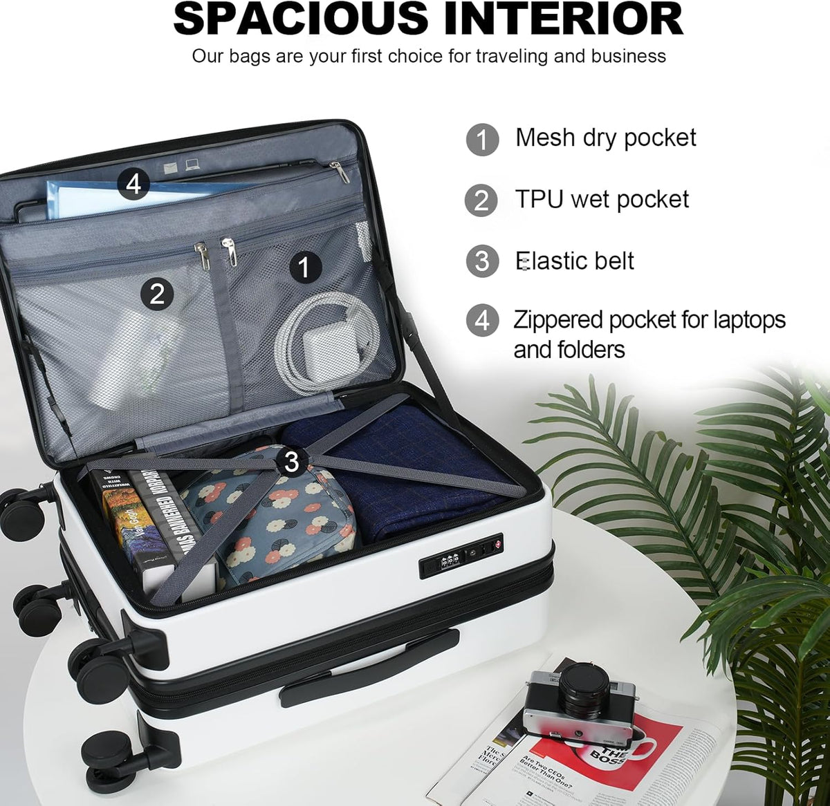 Carry On Luggage with Spinner Wheels & Built-in TSA Lock, Expandable Top Opening Hard Shell Suitcase Large Capacity Durable Rolling Luggage with USB Port, Carry-On 20-Inch, Light Blue