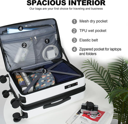Carry On Luggage with Spinner Wheels & Built-in TSA Lock, Expandable Top Opening Hard Shell Suitcase Large Capacity Durable Rolling Luggage with USB Port, Carry-On 20-Inch, Light Blue
