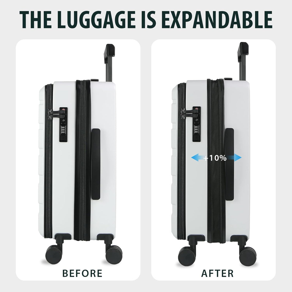 Carry On Luggage with Spinner Wheels & Built-in TSA Lock, Expandable Top Opening Hard Shell Suitcase Large Capacity Durable Rolling Luggage with USB Port, Carry-On 20-Inch, Light Blue