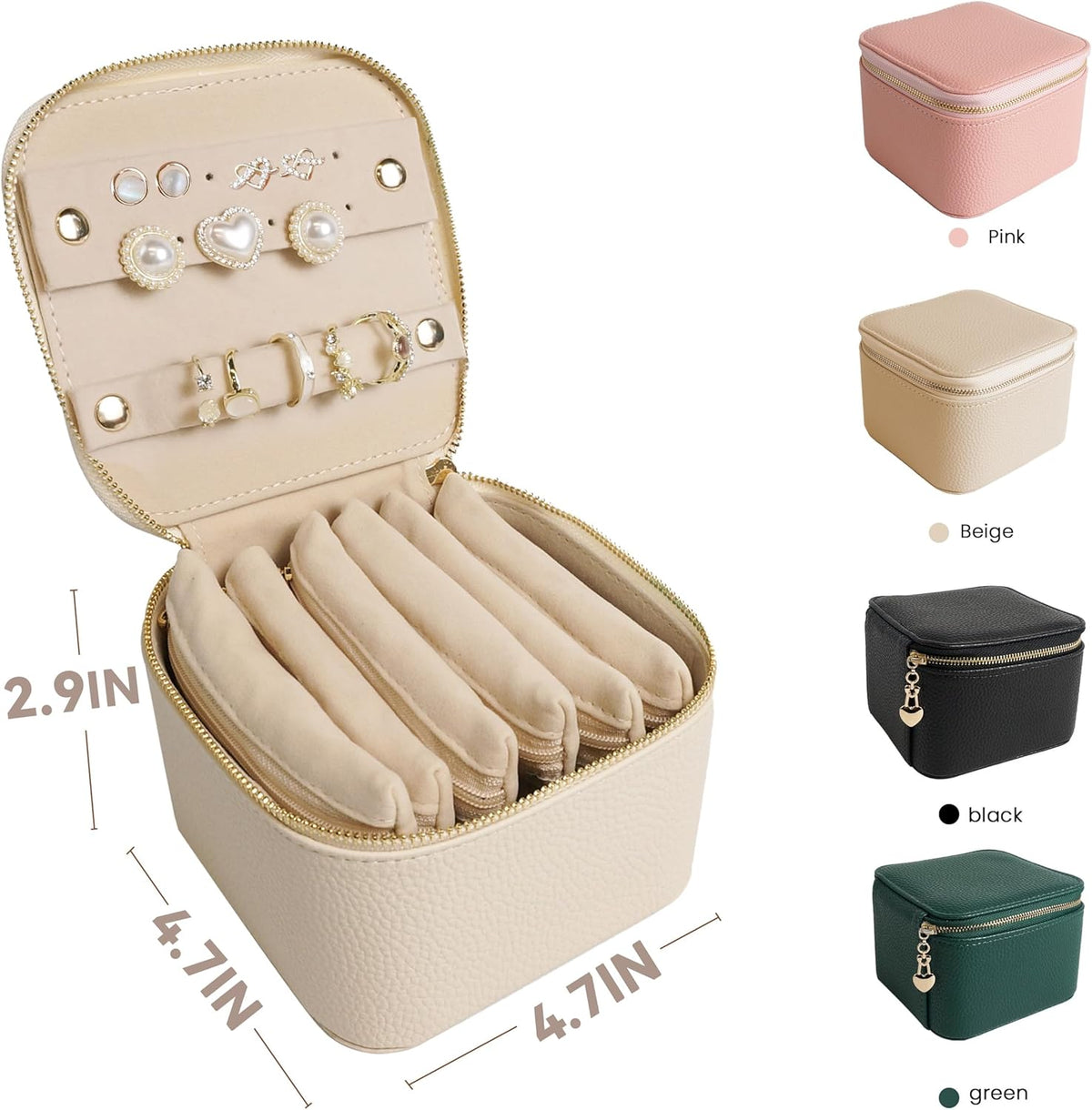 Travel Jewelry Case, Small Travel Jewelry Box with 6 Velvet Jewelry Bag Mini Pouch, Portable Travel Jewelry Organizer for Rings Earrings Necklaces, Beauty Gifts for Women Girls (Beige)