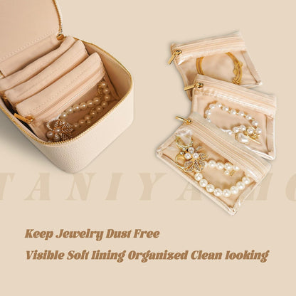 Travel Jewelry Case, Small Travel Jewelry Box with 6 Velvet Jewelry Bag Mini Pouch, Portable Travel Jewelry Organizer for Rings Earrings Necklaces, Beauty Gifts for Women Girls (Beige)